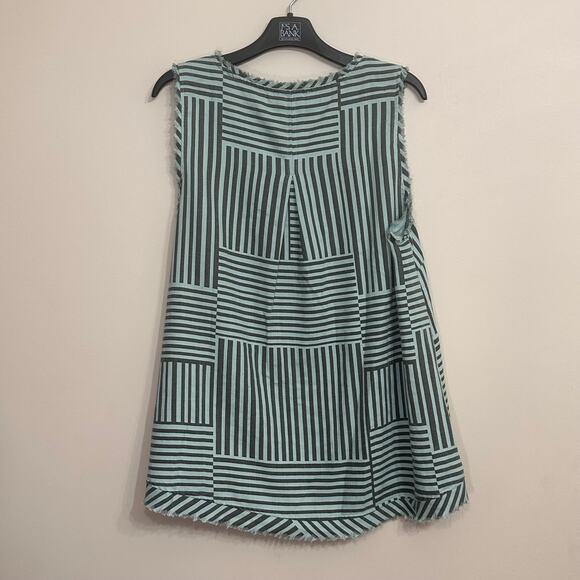 Umgee Sage Green Striped Frayed Trim Dress M NWT - Picture 2 of 8